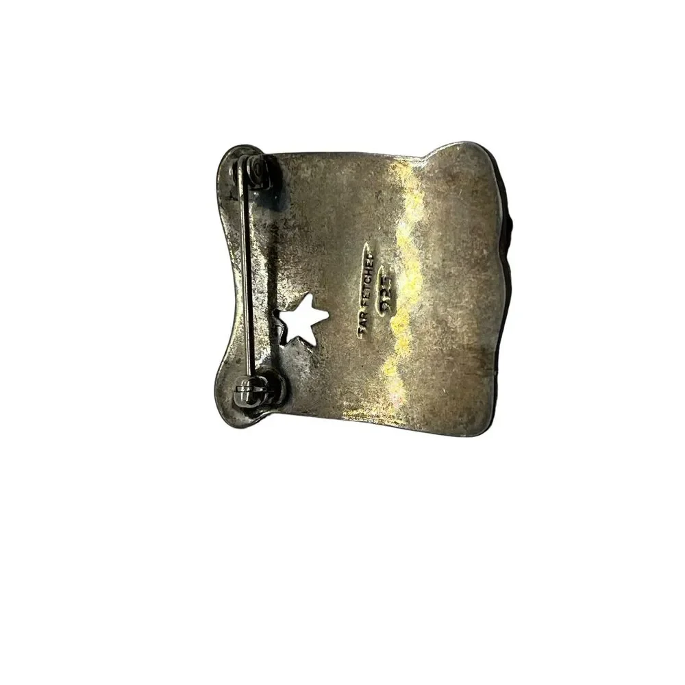 Far Fetched 925 Silver Cat Kitten Window Star Retro Brooch / Pin Women Uncleaned